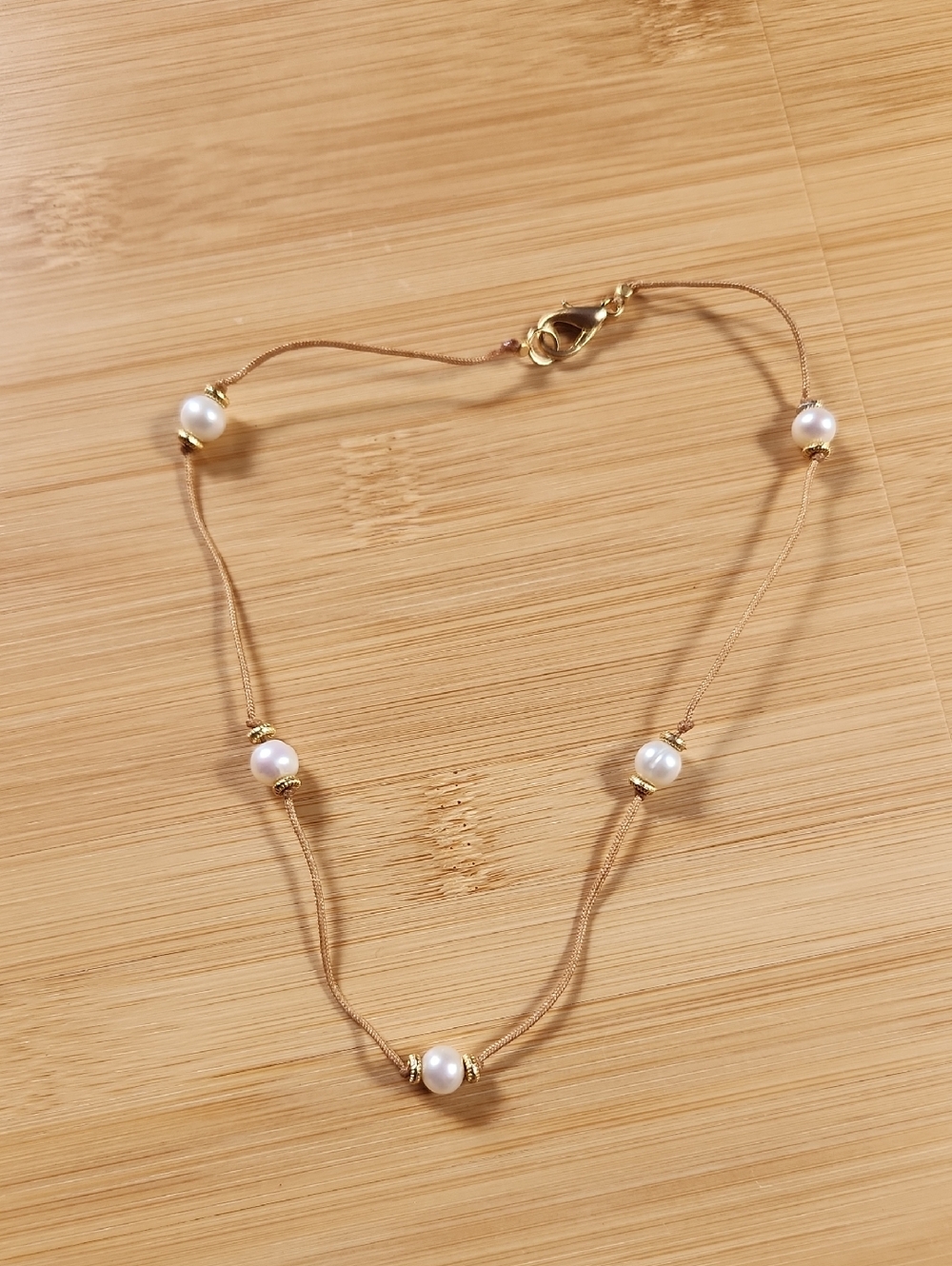 10/$20 Dainty Floating Pearl Cord Necklace - Minimalist Gold Accent Choker *E4